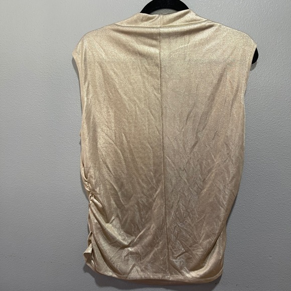 M by Rebecca Minkoff Womne's XL Mock Neck Gold Metallic Sleeveless Blouse Ruched - Picture 2 of 12